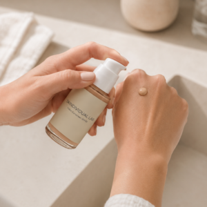 Applying Skindividual Lab Tinted Sunscreen SPF30 to the back of the hand